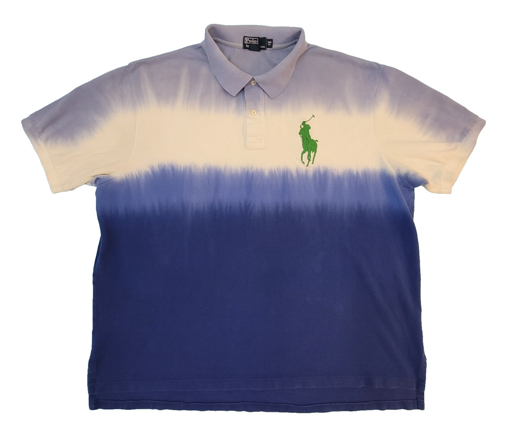 Polo Ralph Lauren Big Pony Polo Shirt Mens 3XB Blue Ombre Dip Dye 100% Cotton